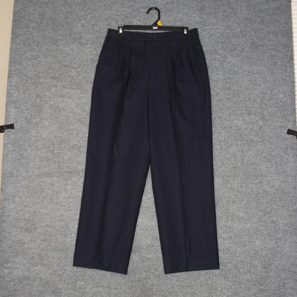 Giorgio SantAngelo Pants Womens 12 Navy Wool Pleated Wide Leg Tailored